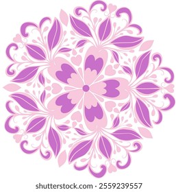 This round pattern is inspired by the beauty of nature, particularly flowers and leaves. At the center of the pattern are large floral elements that smoothly transition into delicate leaves and swirls