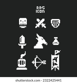 this is Rpg icon in pixel art with white color and black background ,this item good for presentations,stickers, icons, t shirt design,game asset,logo and your project.