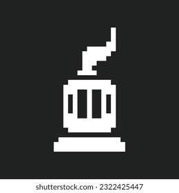 este es un icono de Rpg en arte de píxeles con color blanco y fondo negro, este elemento es bueno para presentaciones, pegatinas, iconos, diseño de camisetas, activo de juego, logotipo y su proyecto.