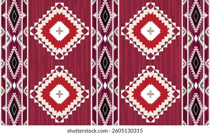 This rug capet  geometric  pattern with rich red  and beige tones. Inspired by Native American motifs, it’s perfect for bohemian and rustic decor.