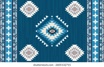 This rug capet  geometric  pattern with rich blue ,white and beige tones. Inspired by Native American motifs, it’s perfect for bohemian and rustic decor.