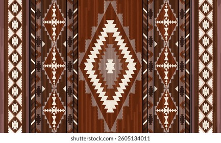 This rug capet  geometric  pattern with rich brown and beige tones. Inspired by Native American motifs, it’s perfect for bohemian and rustic decor.