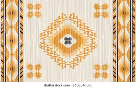 This rug capet  geometric  pattern with yellow and beige tones. Inspired by Native American motifs, it’s perfect for bohemian and rustic decor.