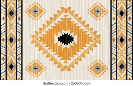 This rug capet  geometric  pattern with yellow and beige tones. Inspired by Native American motifs, it’s perfect for bohemian and rustic decor.