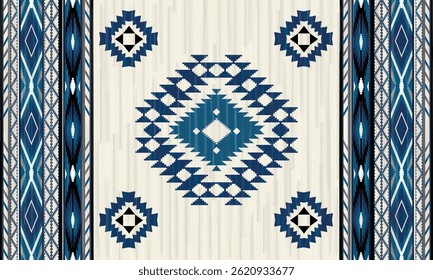 This rug capet  geometric  pattern with blue and beige tones. Inspired by Native American motifs, it’s perfect for bohemian and rustic decor.
