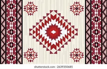 This rug capet  geometric  pattern with red and beige tones. Inspired by Native American motifs, it’s perfect for bohemian and rustic decor.