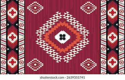 This rug capet  geometric  pattern with red and beige tones. Inspired by Native American motifs, it’s perfect for bohemian, arabian  and rustic decor.