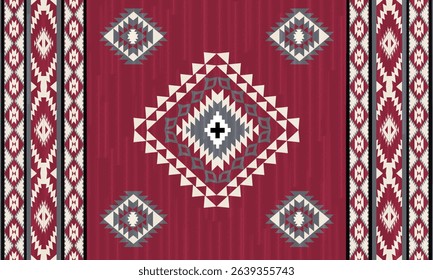 This rug capet  geometric  pattern with red and beige tones. Inspired by Native American motifs, it’s perfect for bohemian, arabian  and rustic decor.