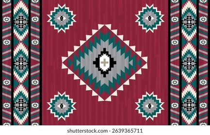 This rug capet  geometric  pattern with red, green and beige tones. Inspired by Native American motifs, it’s perfect for bohemian, arabian  and rustic decor.