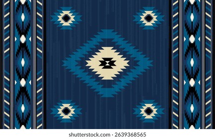This rug capet  geometric  pattern with  blue and beige tones. Inspired by Native American motifs, it’s perfect for bohemian, arabian  and rustic decor.