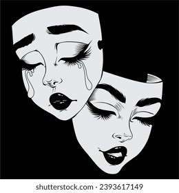 This sad woman mask vector is a strong visual representation of emotion and a work of fine art, this vector is very good for use as graphic design