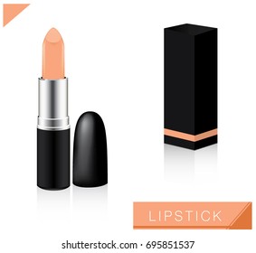 This is sample ads, luxury orange nude lipstick and package mock up on white background. 