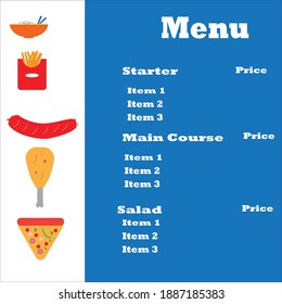 This is a sample menu card or menu card template