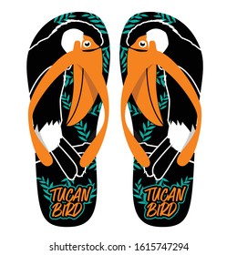 this is a sandal with a tucan design perched on a branch