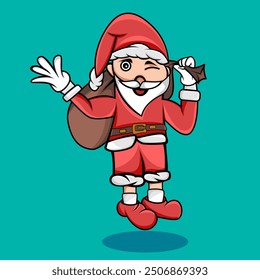 This Santa Claus mascot vector design on a blue background is perfect for Christmas posters and others.