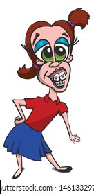This sassy girl has braces and red hair. She is wearing a school uniform. Layers preserve colors and illustration separately, so you can customize and color the character as you like. 