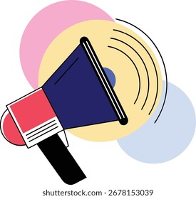 Este gráfico vetorial escalável apresenta um design limpo e minimalista de um megafone emitindo ondas sonoras. Perfeito para representar anúncios, transmissão ou mensagens de marketing em um chique moderno e claro