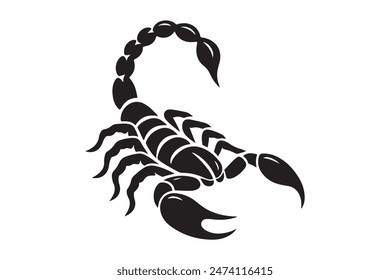 This scorpion silhouette vector illustration in black offers a bold and captivating depiction of a scorpion, rendered with precision in clean, sharp lines.