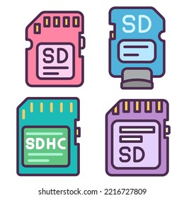 This is a SDHC Line Fill Icon Vector, with Four shape options, Can be used for Web, App or Print