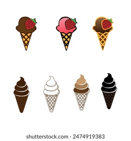 This is se at of ice-cream icon or ice-cream,dessert icon,sweets,vanila, chocolate color ice-cream icon