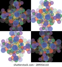 This is seamless abstract background. It is the cross of colored circles on a black and white squares.