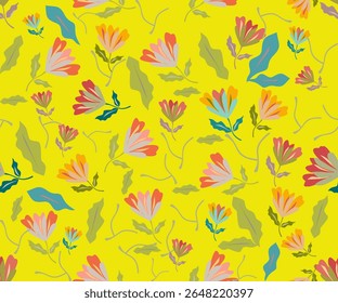 This seamless floral vector pattern features hand-drawn summer flowers arranged in a quick-repeat layout, ideal for digital printing, textiles, packaging, and creative craft projects.