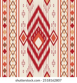 This seamless ikat pattern uses intricate geometric shapes, reflecting traditional tribal designs. The striking diamond motifs and linear elements add to the cultural identity. Ideal for textile