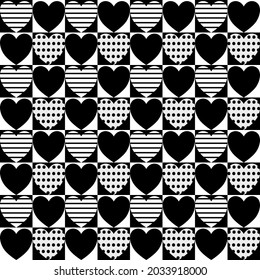 This is a seamless image of a black and white heart shape that can be used for interior decoration.