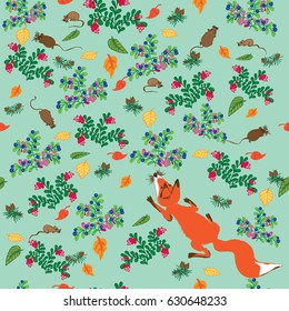 This is a seamless ornament on which the foxes and cunning mice walk