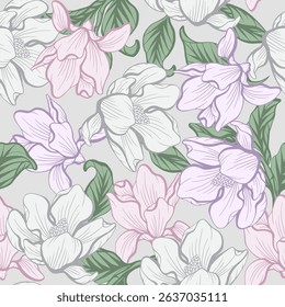 This seamless pattern of Aesthetics Magnolia flower is suitables for prints, fabrics,or subimation.