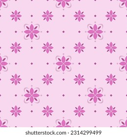 In this seamless pattern, arrangement of large and small pink flowers arranged alternately on a pink background. And decorated with pink diamond, looks beautiful and refined.