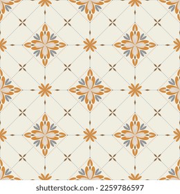 In this seamless pattern, charming orange flowers are framed in ellipses. Decorate and arrange small flowers around beautifully on the background.