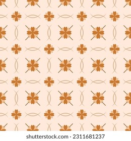 In this seamless pattern, consists of orange toned flowers. Dark and light orange petals gradation alternate beautifully. Decorated with crossed curves, looks delicate, blends on the orange background