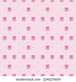 In this seamless pattern, design beautiful heart flowers. Placed on a background in the same tone as the flowers. Add a circle of the same color as the flowers arranged in a lovely and  beautiful.