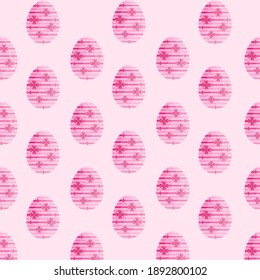 This is a seamless pattern of Easter eggs on a pink background. Wrapping paper.