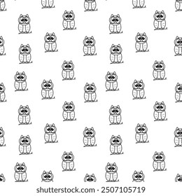 This seamless pattern features adorable owls in a minimalist black-and-white stroke style. It brings a touch of whimsy and charm to various creative projects, from fabric prints to wallpapers. 