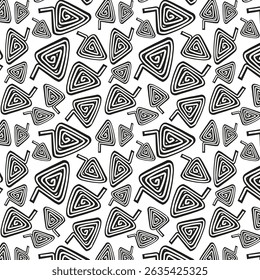 This seamless pattern features a hand-drawn doodle pattern of black and white triangles (geometric), arranged in a playful yet structured composition.