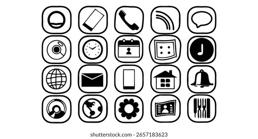 Este padrão perfeito apresenta vários ícones de contato em preto e branco. O fundo transparente facilita a incorporação dos projetistas nos projetos. 