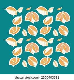 This seamless pattern features a vibrant arrangement of orange and yellow leaves set against a striking blue background. 