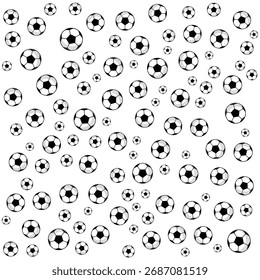 This is a seamless pattern featuring a dense, random arrangement of soccer balls