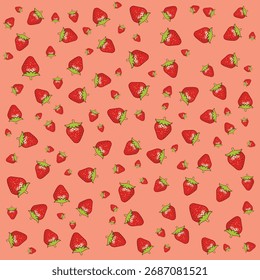 Este é um padrão sem costura caracterizando um arranjo aleatório, denso de conjuntos de morangos