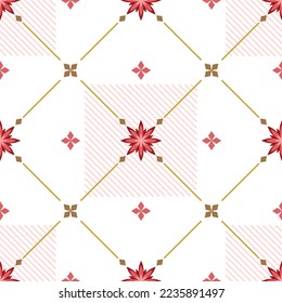 In this seamless pattern, floral graphics are arranged against a white background. Along with beautifully decorated diagonal strips make it look even more interesting.
