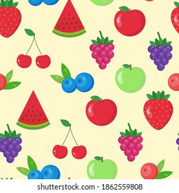 This is a seamless pattern of fruit on a light background.