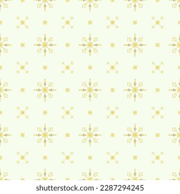 In this seamless pattern, the geometric yellow flowers surrounded by yellow pollen give the impression of being a beautiful ornament on a pale yellow background. They look beautiful  and charming.