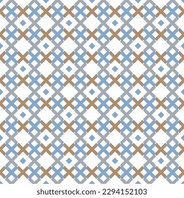 In this seamless pattern, a graphic design resembling cross is arranged is arranged on a white background. Alternating crosses of different colors make it look warm and beautiful.
