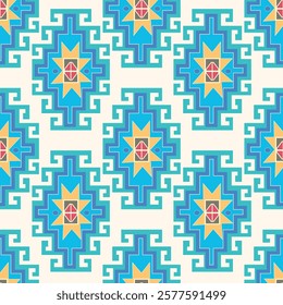 This seamless pattern is inspired by traditional Uzbek-Turkic ornamentation, featuring geometric shapes, floral motifs, and intricate details. 