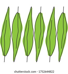 This is a seamless pattern made up of green abstract leaves in a line