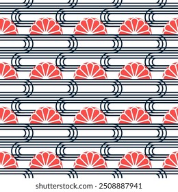 This seamless pattern is a repeating design based on japanese culture. It depicts a sunset in a traditional japanese style . sstkbackgrounds