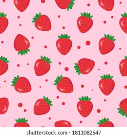 This is a seamless pattern of strawberry on a pink background. Could be used for flyers, postcards, banners, gift paper, holiday decorations, etc.