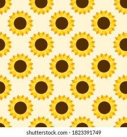 This is a seamless pattern of sunflowers on a light background. Vector wrapping paper.